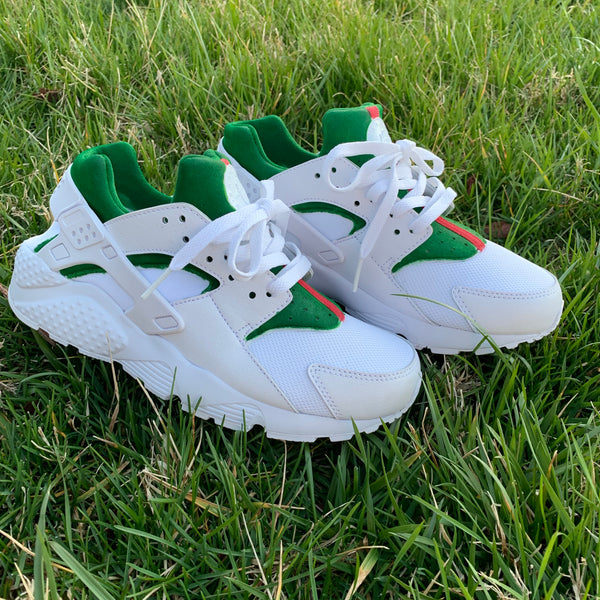 Custom Painted Green Red Nike Air Huaraches Add Exact Size in Notes SoSpiked